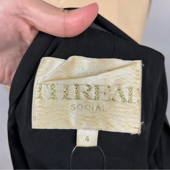 Thread Social Black Long Sleeve Silky Shift Button Front Mini Dress Size 4 - Picture 11 of 12